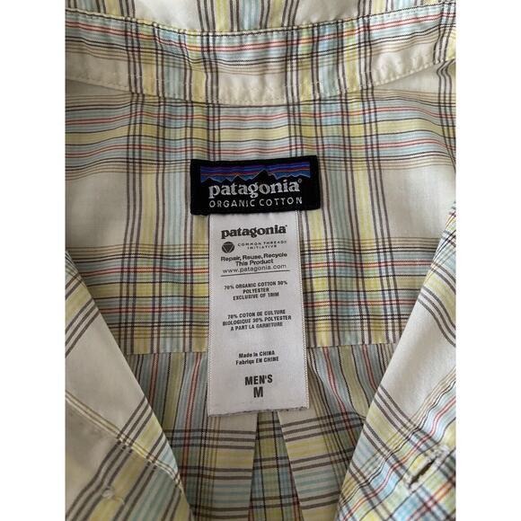PATAGONIA Organic Cotton Yellow Plaid Button Down Shirt Mens sz M - Picture 7 of 10